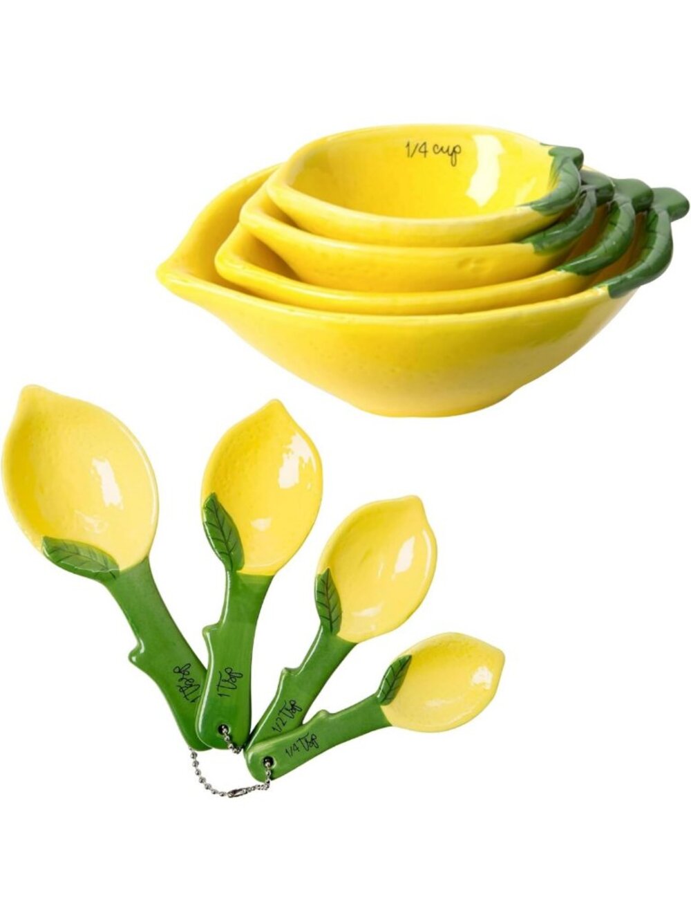 Lemon Measuring Cups & Spoons Set - Ceramic Kitchen Tools, Fun Citrus Decor